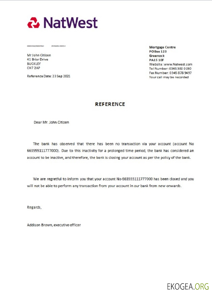 Référence Royaume , Uni , Natwest , closure